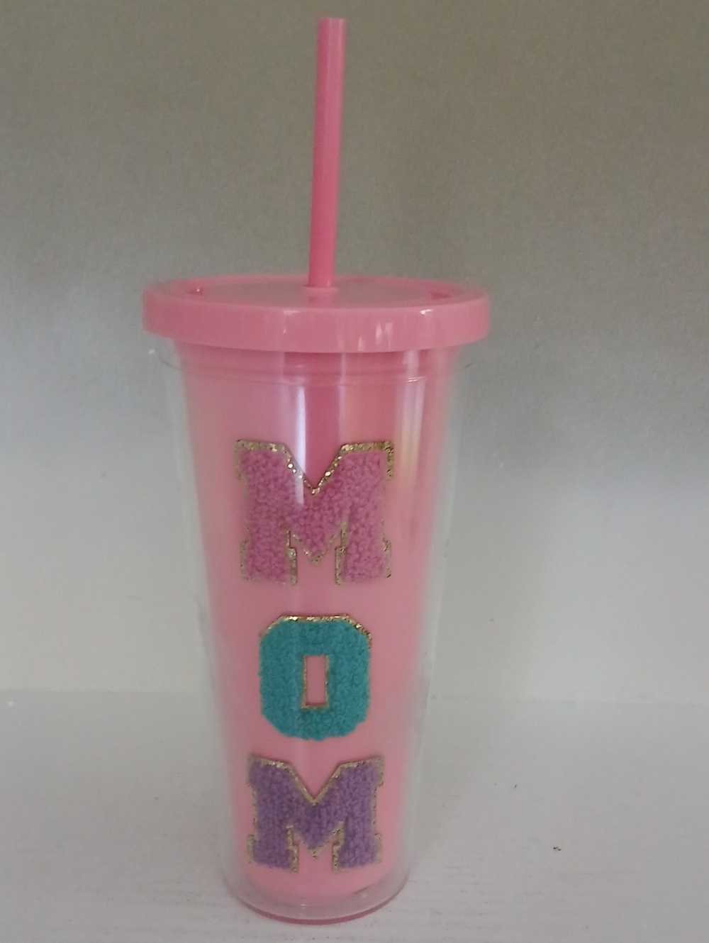 Pink 'MOM' Insulated Party Tumbler with Straw